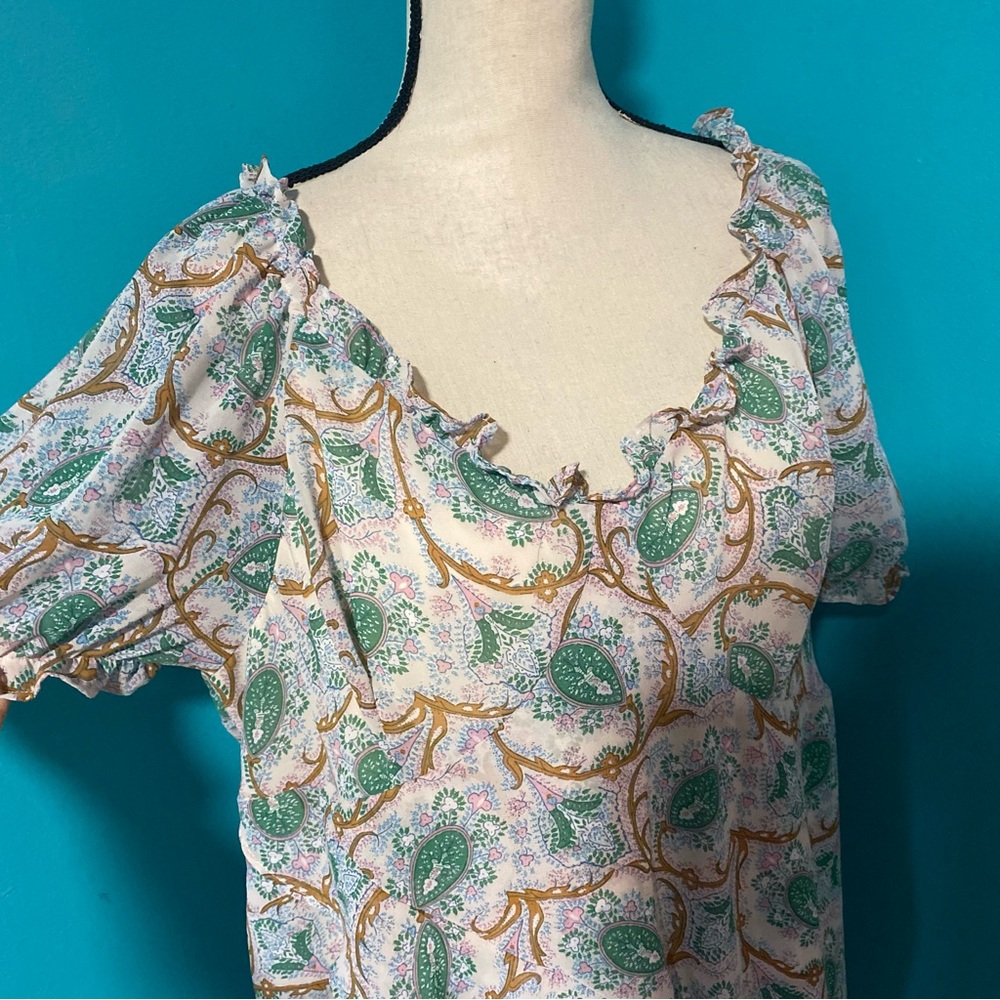 CM NWT Cider Plus 3X Boho Paisley High Low V-Neck Short Sleeve Green Pink Dress - Picture 5 of 7